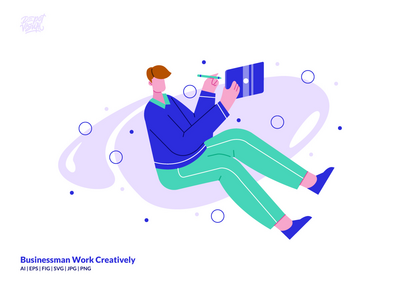 商人创造性地工作插图(Businessman Work Creatively Illustration)