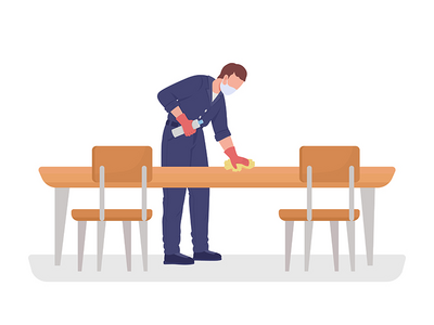 清洁消毒台半平面彩色矢量字符(Cleaner disinfecting desk semi flat color vector character)