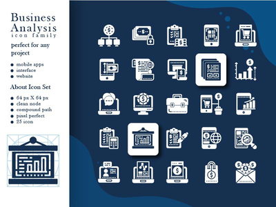 带有样式字形的业务分析图标(Business Analysis Icon With Style Glyph)