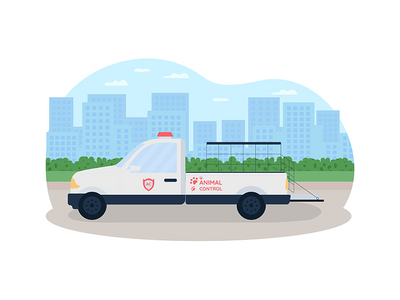 动物控制卡车 2D 矢量网页横幅、海报(Animal control truck 2D vector web banner, poster)