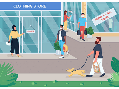 封闭式商店平面颜色矢量图(Closed stores flat color vector illustration)