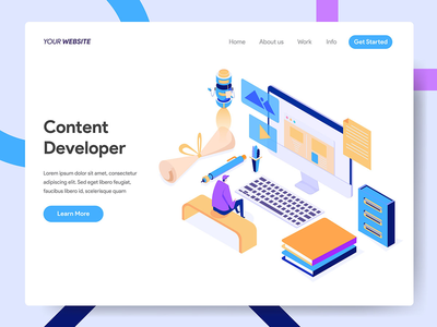 内容开发人员等距插图(Content Developer Isometric Illustration)