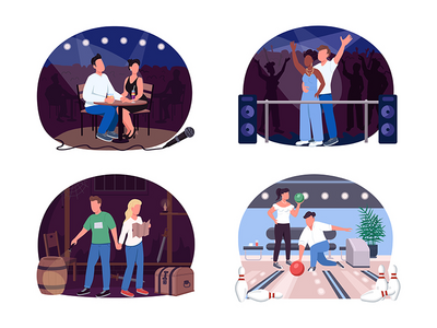创意晚间约会 2D 矢量网页横幅、海报集(Creative evening date 2D vector web banner, poster set)