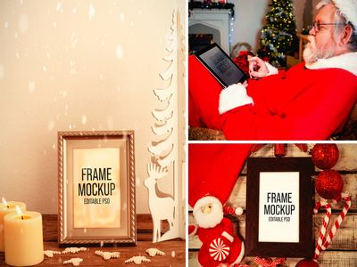 圣诞相框样机集(Christmas Picture Frame Mockup Set)