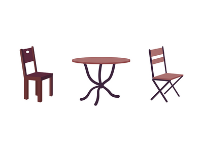 当代咖啡厅家具平面颜色矢量对象集(Contemporary cafe furniture flat color vector object set)