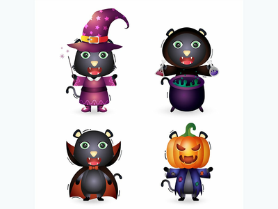 可爱的黑猫与服装万圣节角色收藏(cute black cat with costume halloween character collection)