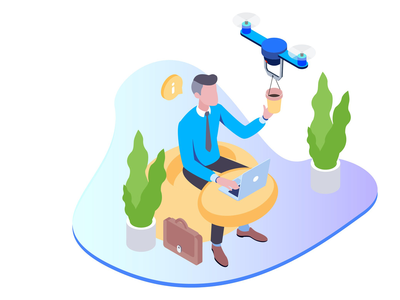 咖啡交付无人机等距 Illuctration(Coffee Delivery Drone Isometric Illuctration)