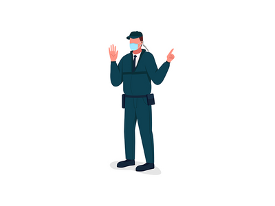 Covid 保安平面彩色矢量不露面字符(Covid security guard flat color vector faceless character)