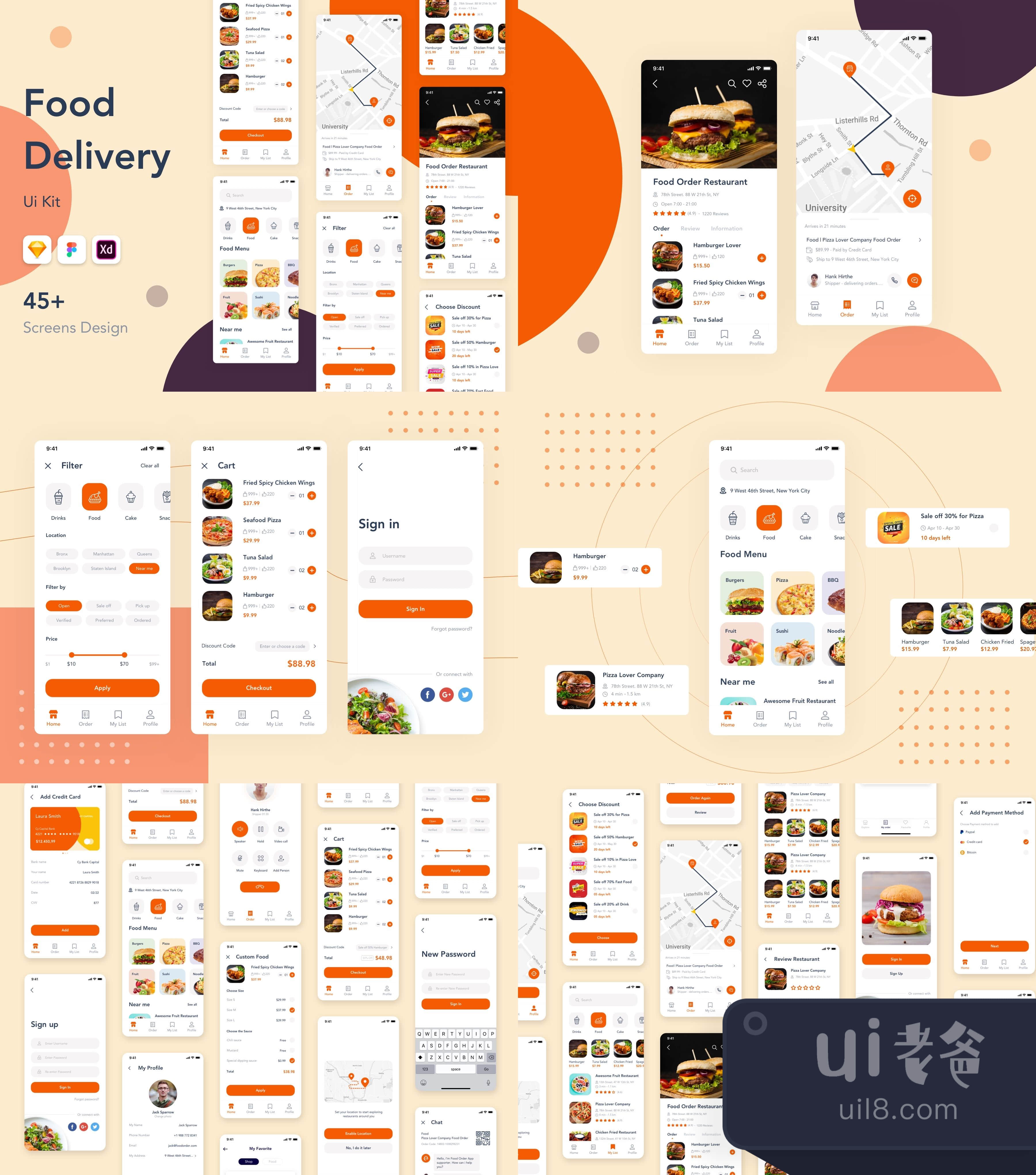 食品配送APP模板Ui Kit ( Food Delivery App Template Ui K插图1