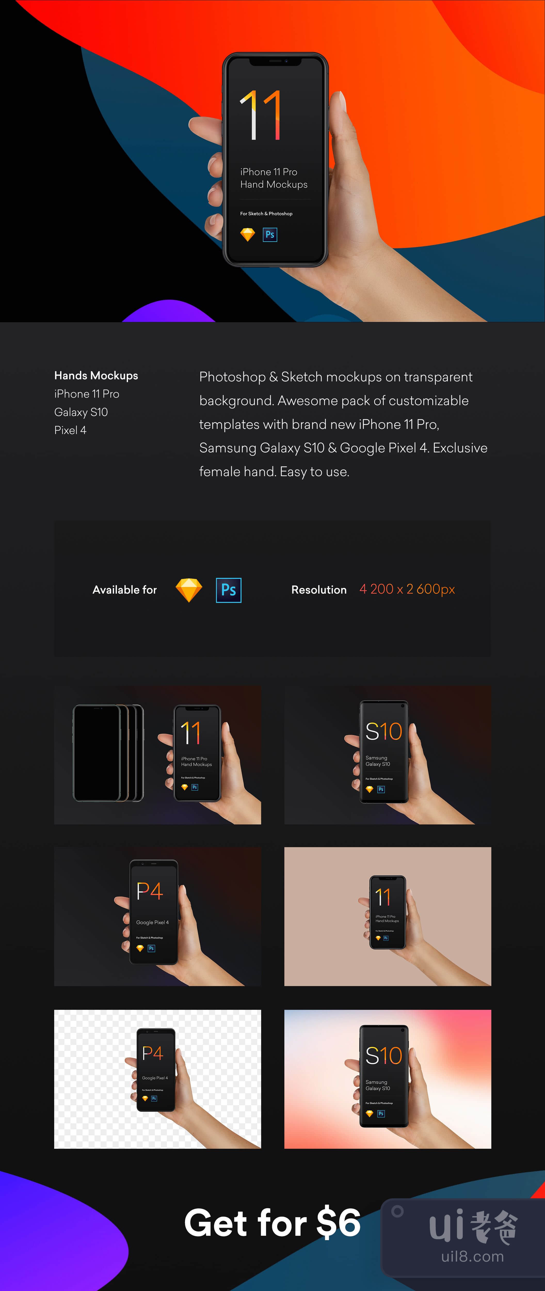 iPhone 11、S10、Pixel 4的手部模拟图 (Hand Mockups iPhone 1插图