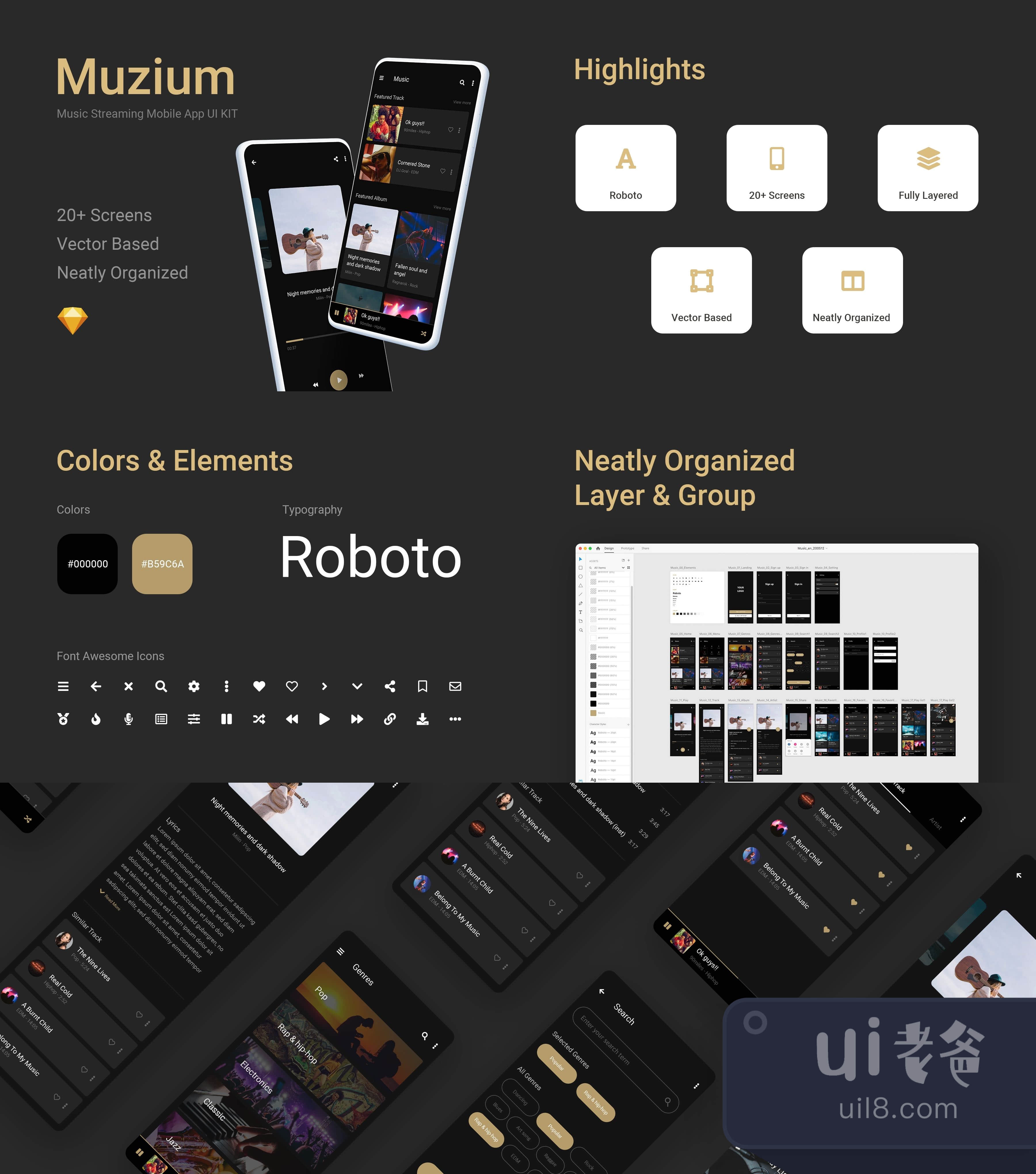 Muzium - 音乐流媒体移动应用UI KIT（sketc ( Muzium - Music S插图1