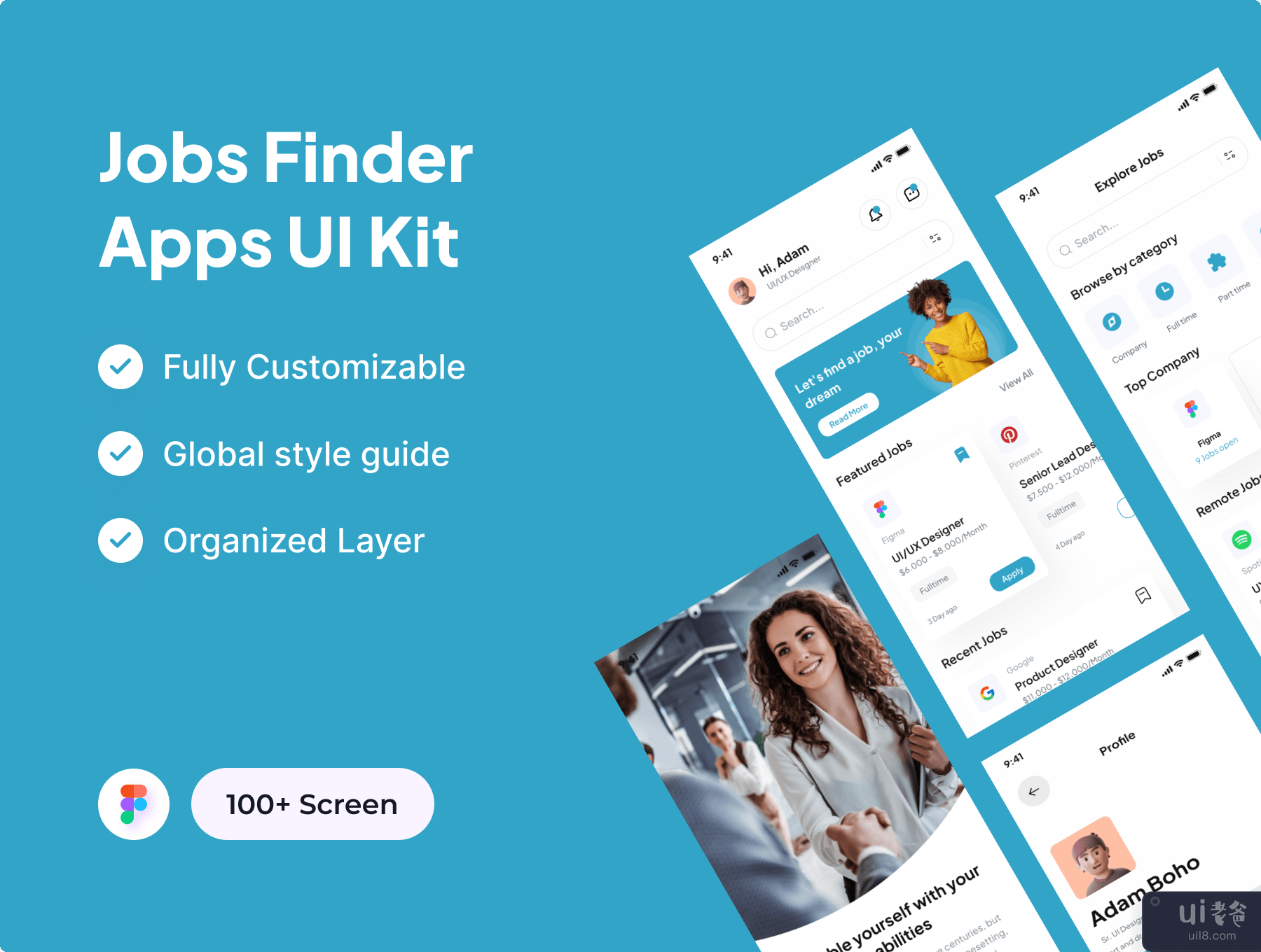 工作搜索应用程序UI套件 (Job Finder App UI Kits)插图
