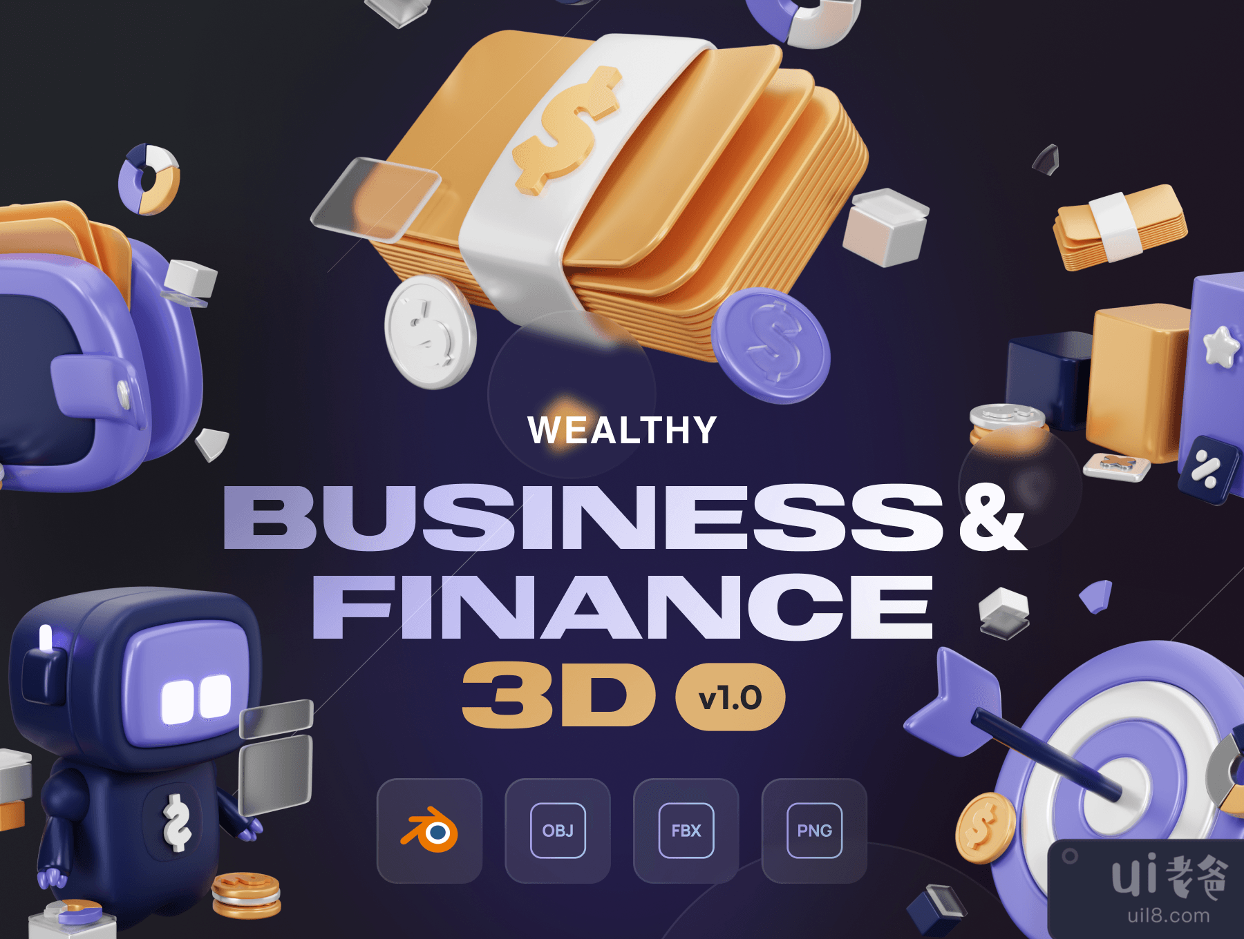 财富 - 商业和金融3D图标集 (Wealthy - Business & Finance 3D Icon Set)插图