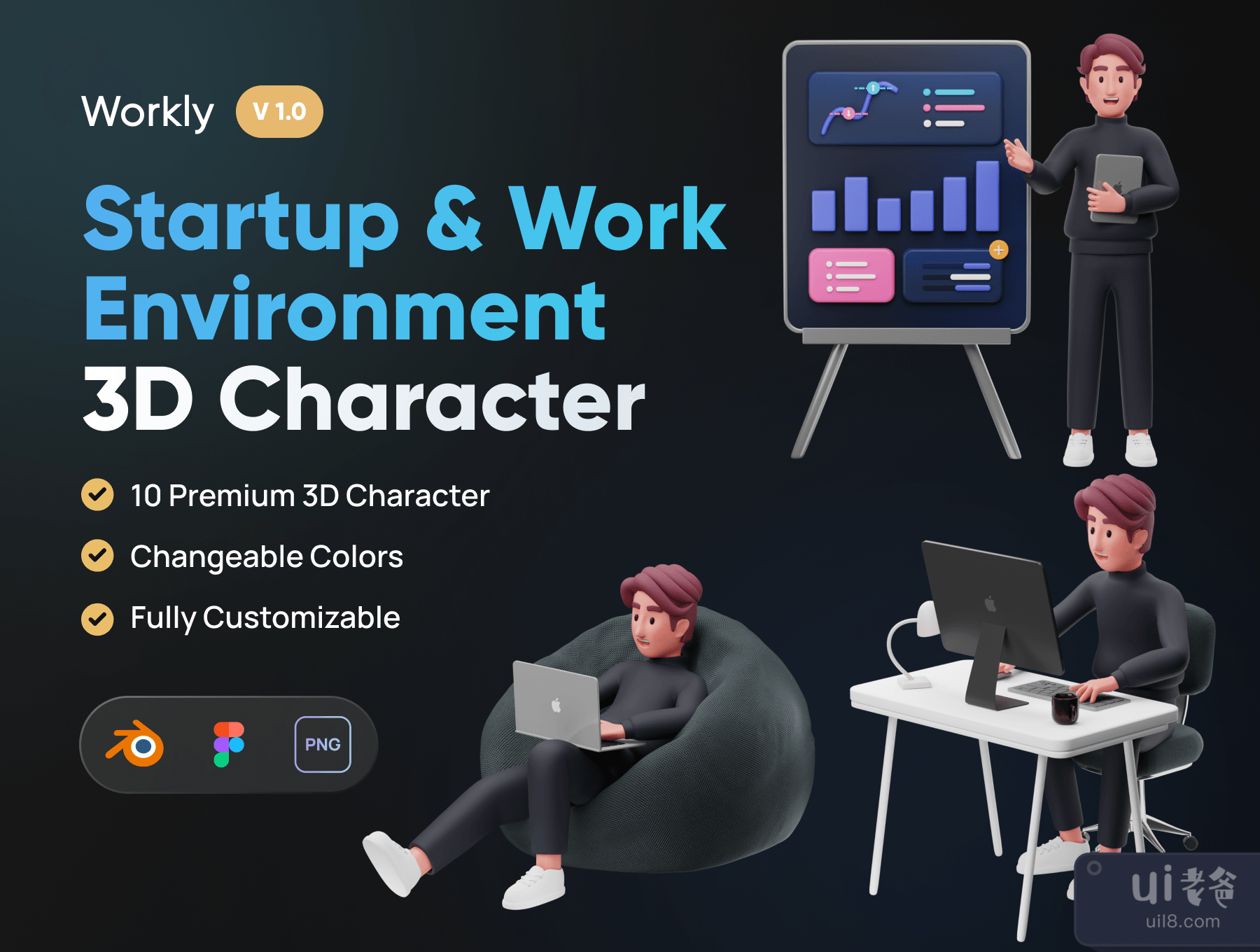 Workly - 创业公司_工作环境3D人物 (Workly - Startup _ Work Environment 3D Character)插图3