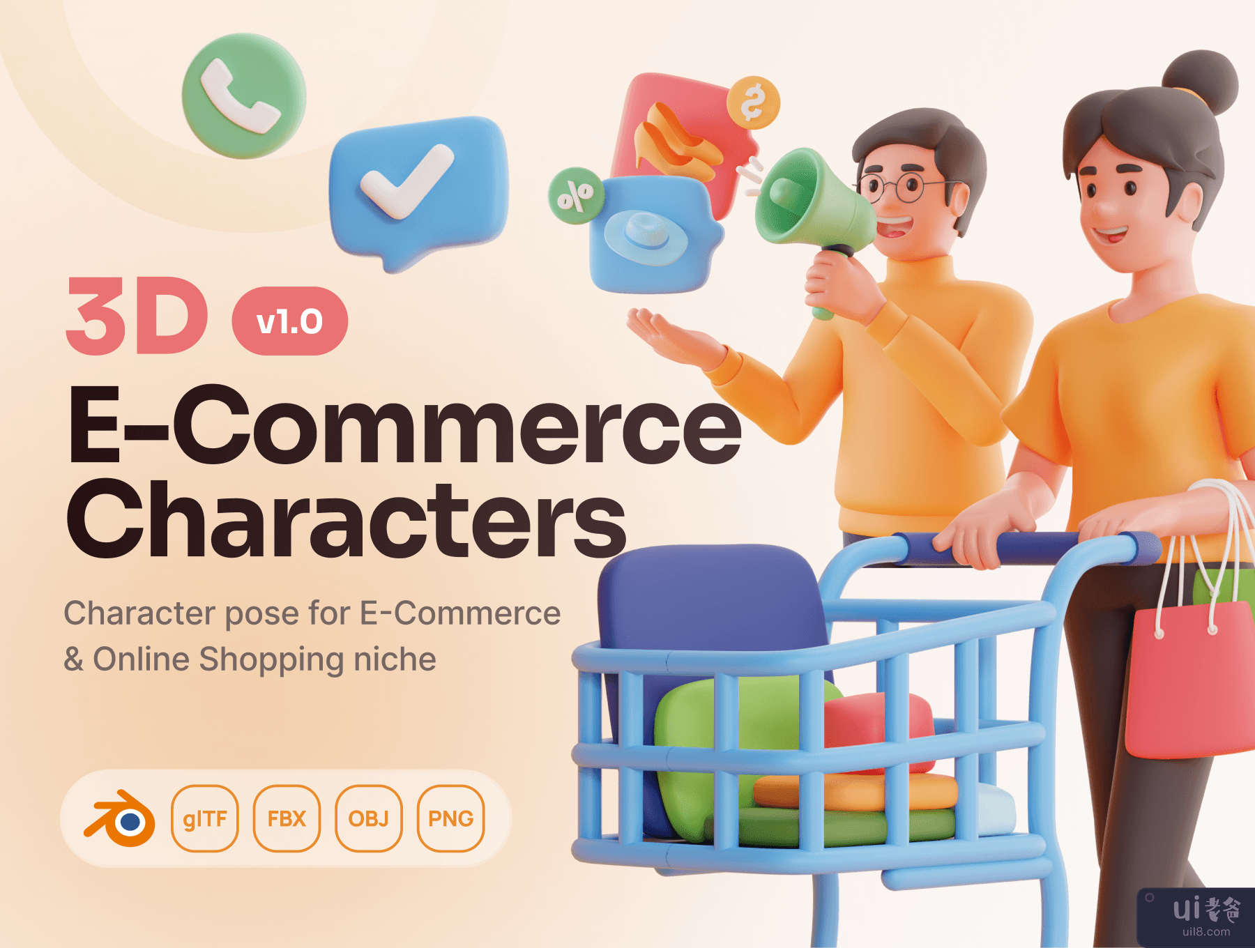 Shoppy - 电子商务和在线购物 3D 角色 (Shoppy - E-Commerce & Online Shopping 3D Characters)插图7