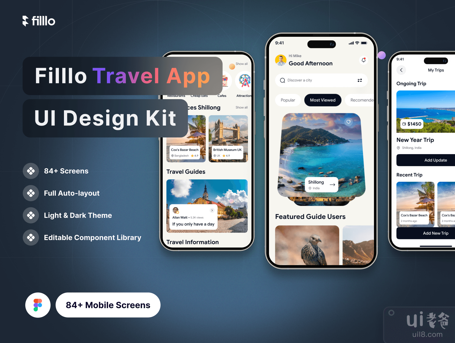 Filllo旅游应用UI设计套件 (Filllo Travel App UI Design Kit)插图