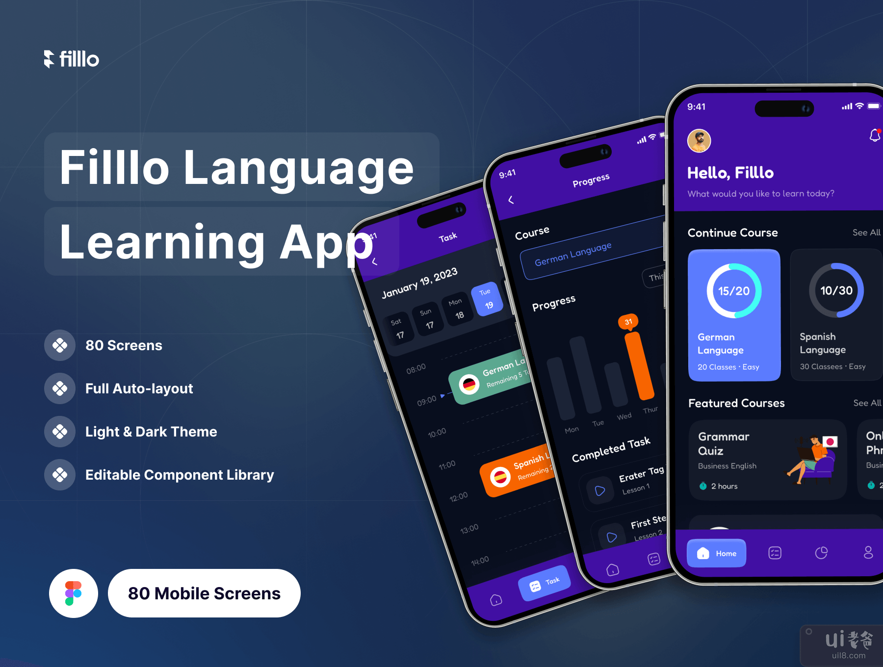 Filllo 语言学习应用程序 UI 工具包 (Filllo Language Learning App UI Kit)插图7