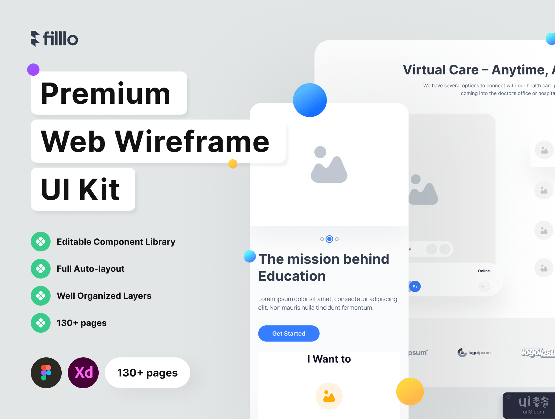 Filllo 网页线框 UI 工具包 (Filllo Web Wireframe UI Kit)插图5
