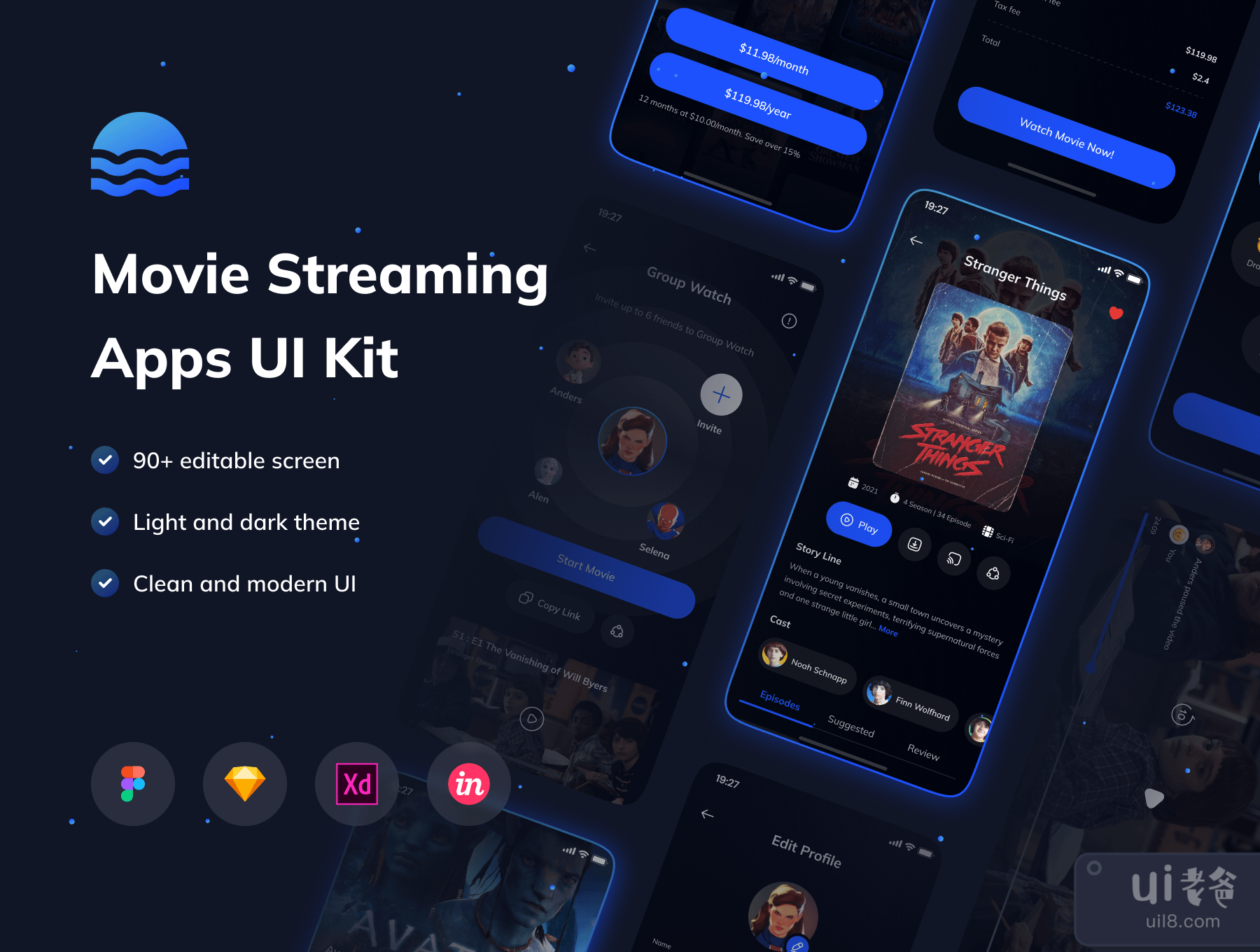 Movees - 电影流应用UI KIT (Movees - Movie Streaming Apps UI KIT)插图