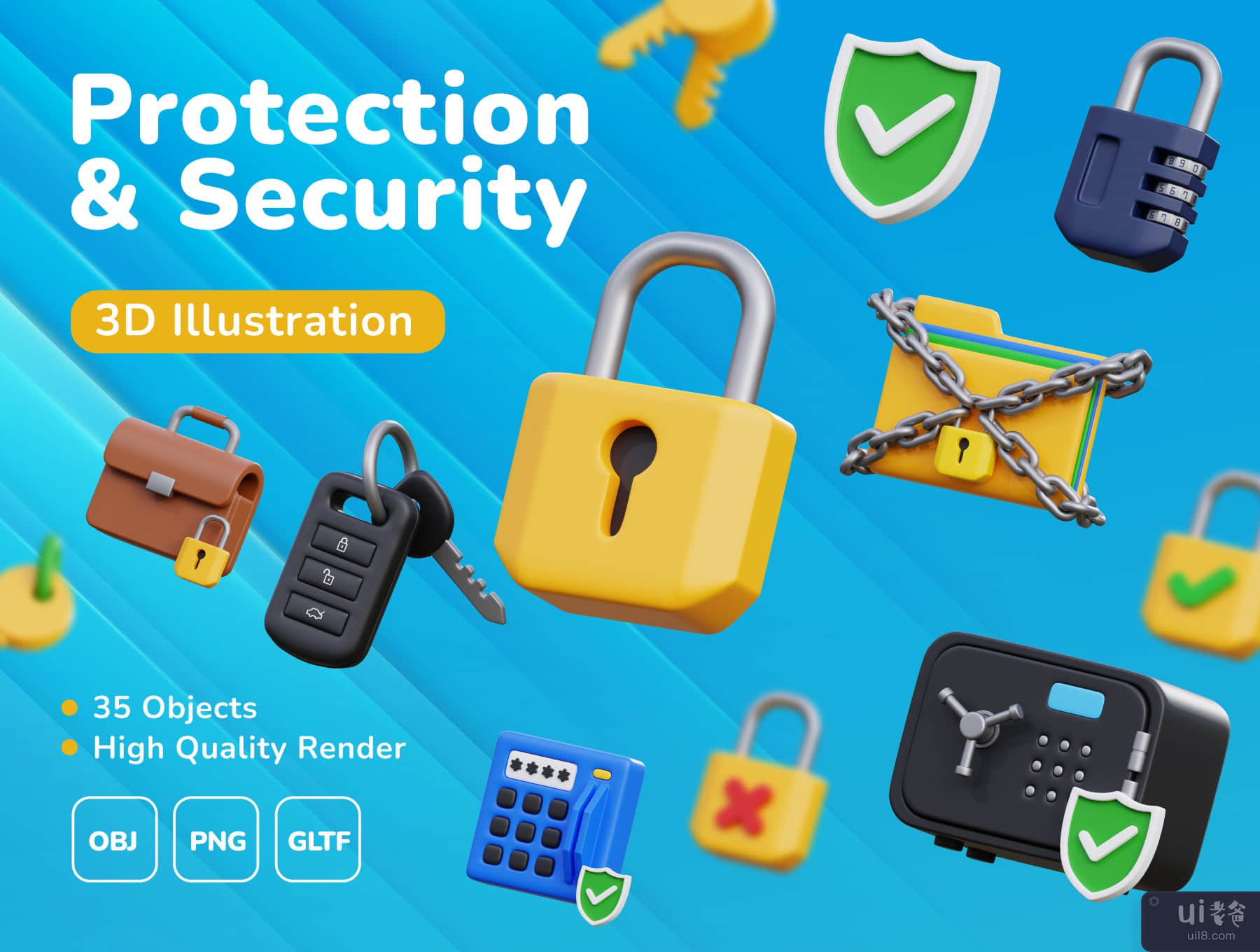 保护与安全 3D 图标集 (Protection & Security 3D Icon Set)插图5