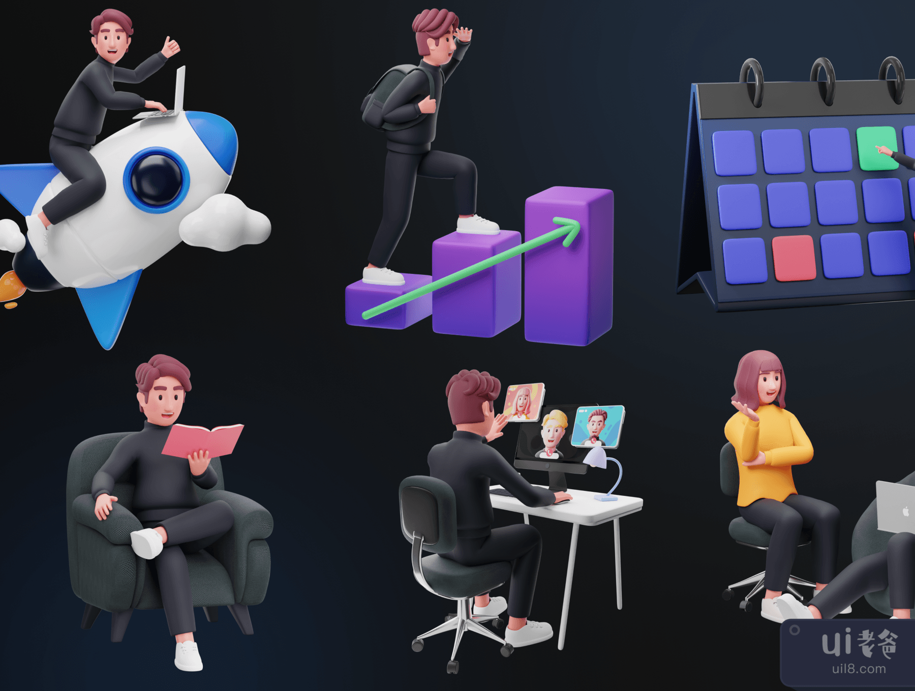 Workly - 创业公司_工作环境3D人物 (Workly - Startup _ Work Environment 3D Character)插图6