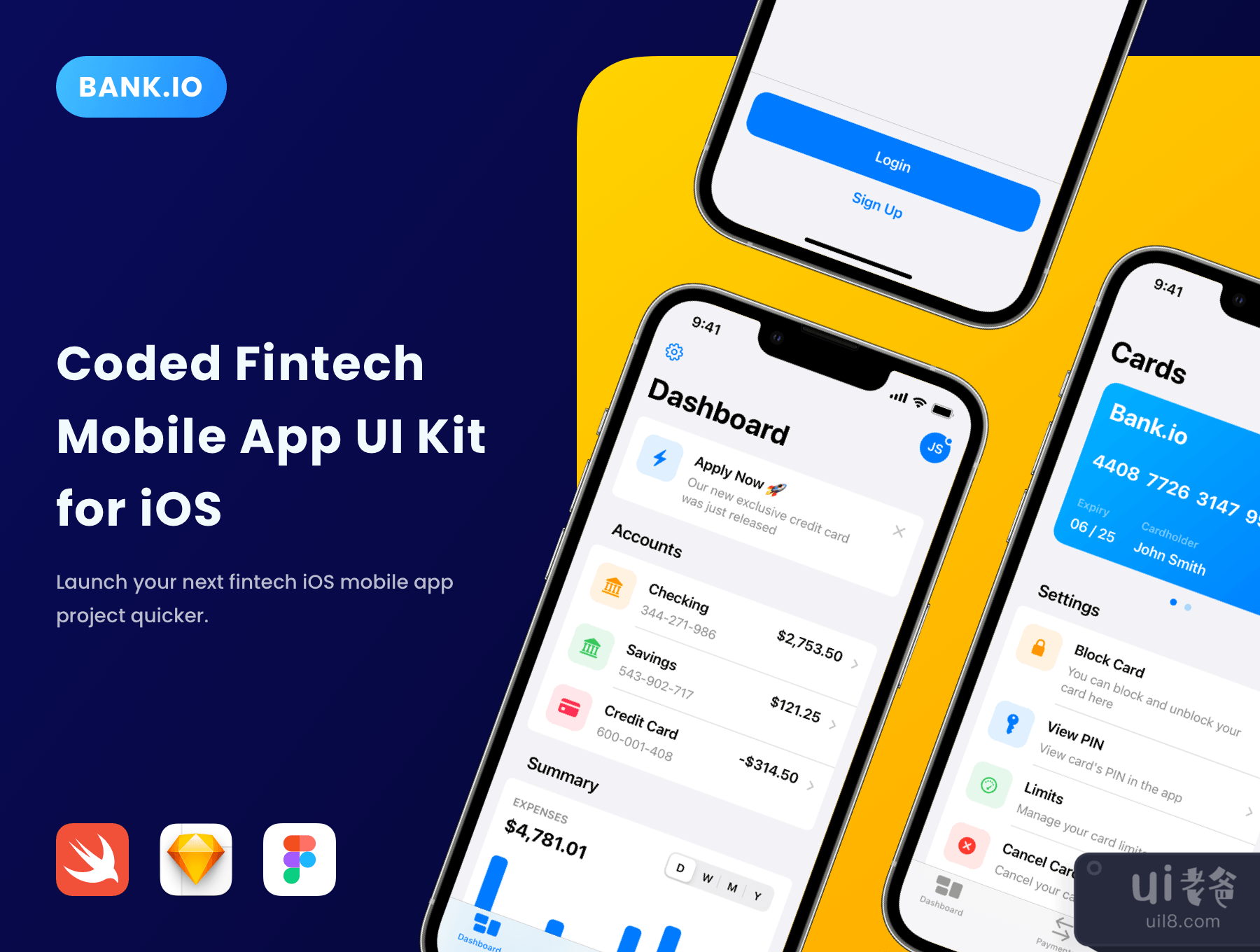 Bank.io- 适用于iOS 16的金融科技UI工具包 (Bank.io - Fintech UI Kit for iOS 16)插图