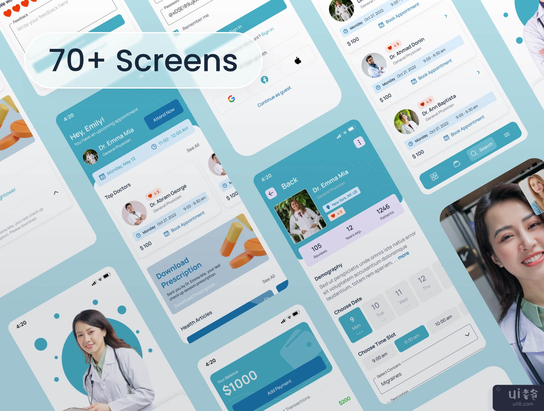 Medicina - 在线医生预约应用程序 UI 工具包 (Medicina - Online Doctor Appointment App UI Kit)插图1
