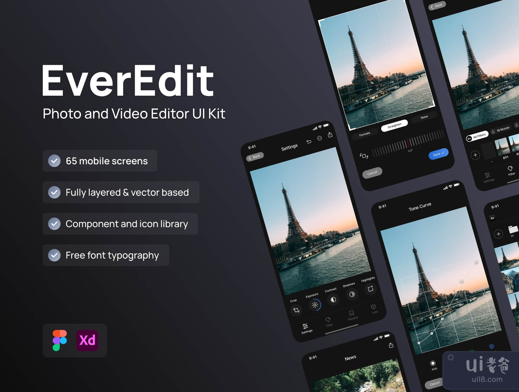 EverEdit - 移动照片和视频编辑UI工具包 (EverEdit - Mobile Photo & Video Editor UI Kit)插图