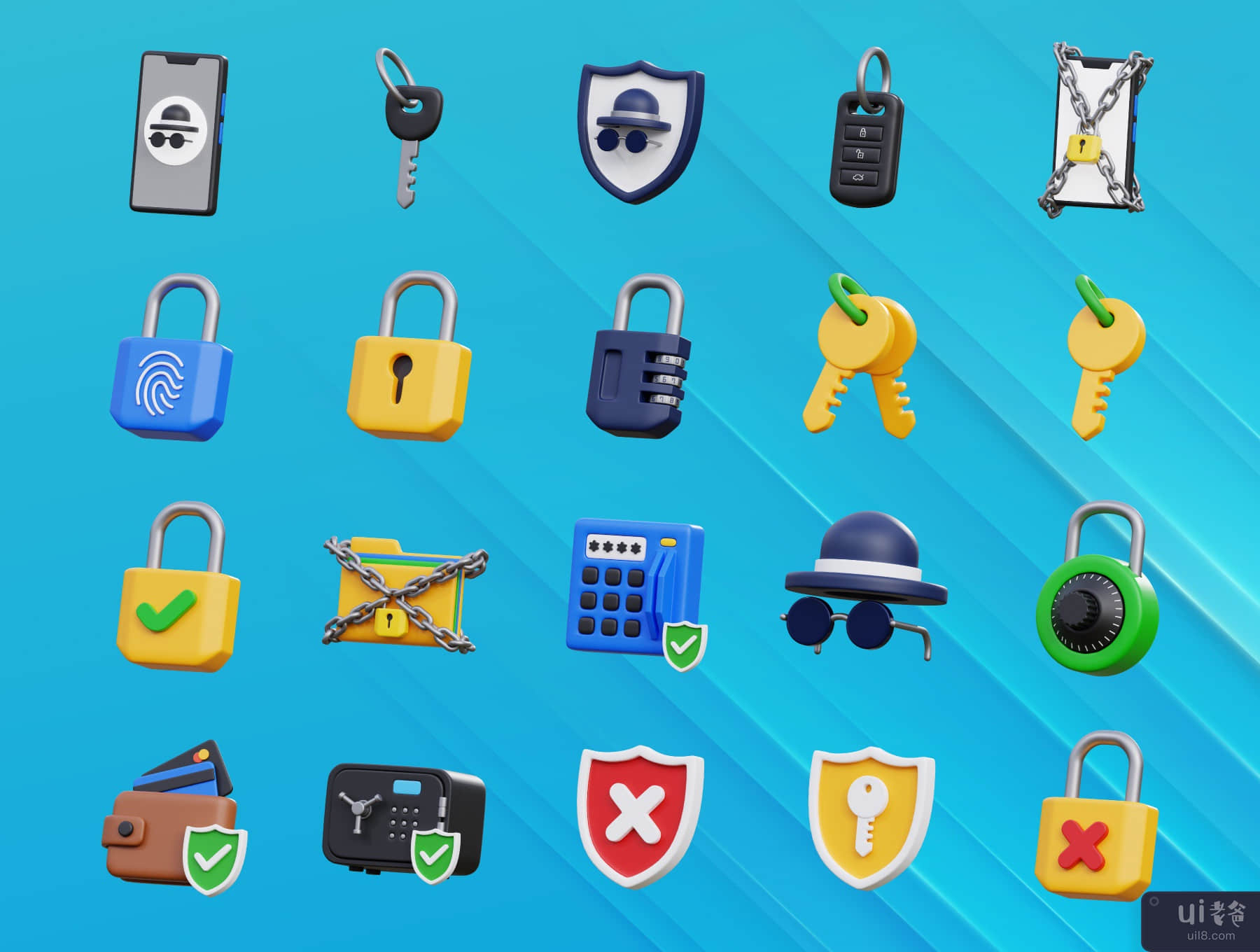 保护与安全 3D 图标集 (Protection & Security 3D Icon Set)插图