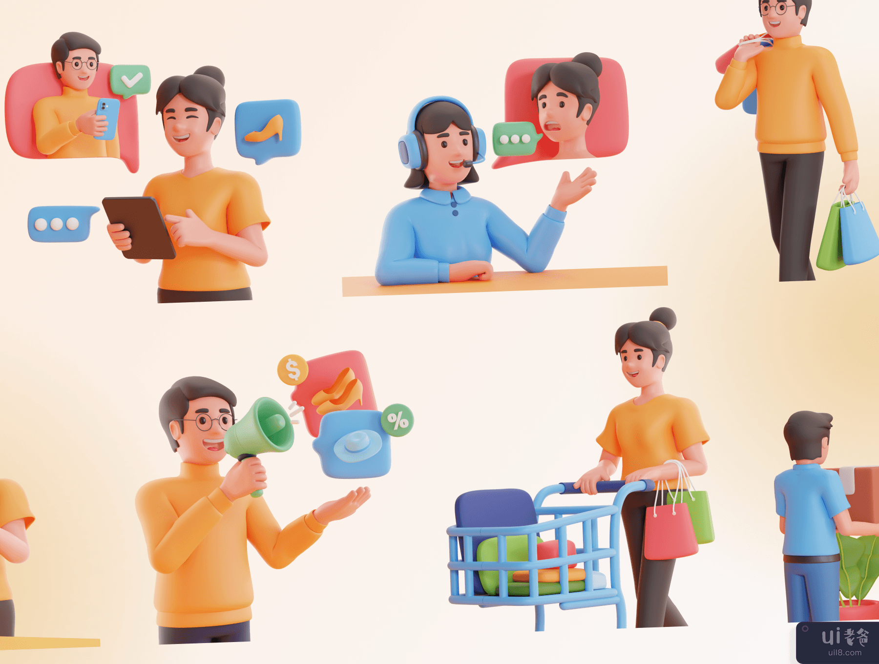 Shoppy - 电子商务和在线购物 3D 角色 (Shoppy - E-Commerce & Online Shopping 3D Characters)插图