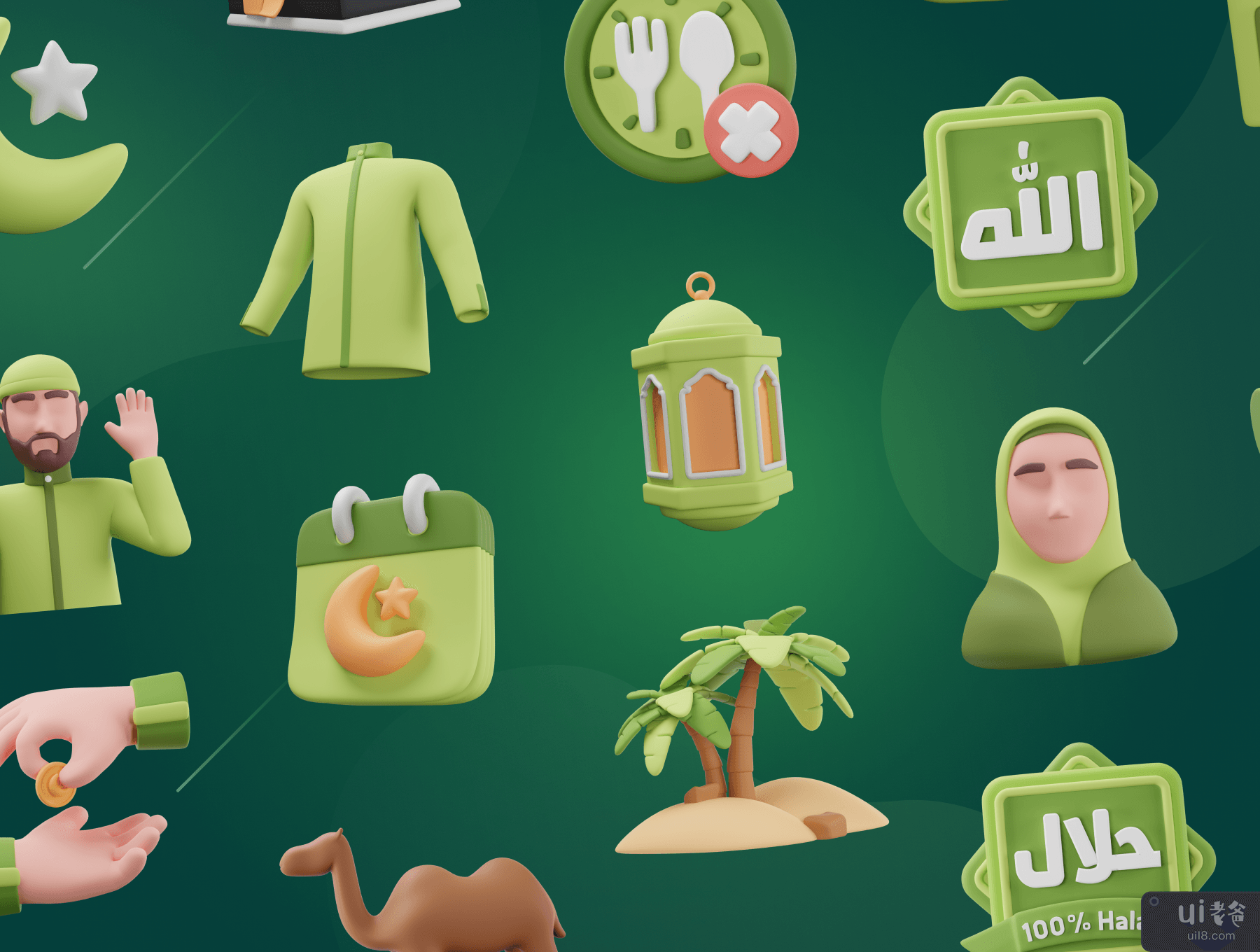 Islamy - 伊斯兰教和斋月 3D 图标集 (Islamy - Islamic & Ramadan 3D Icon Set)插图