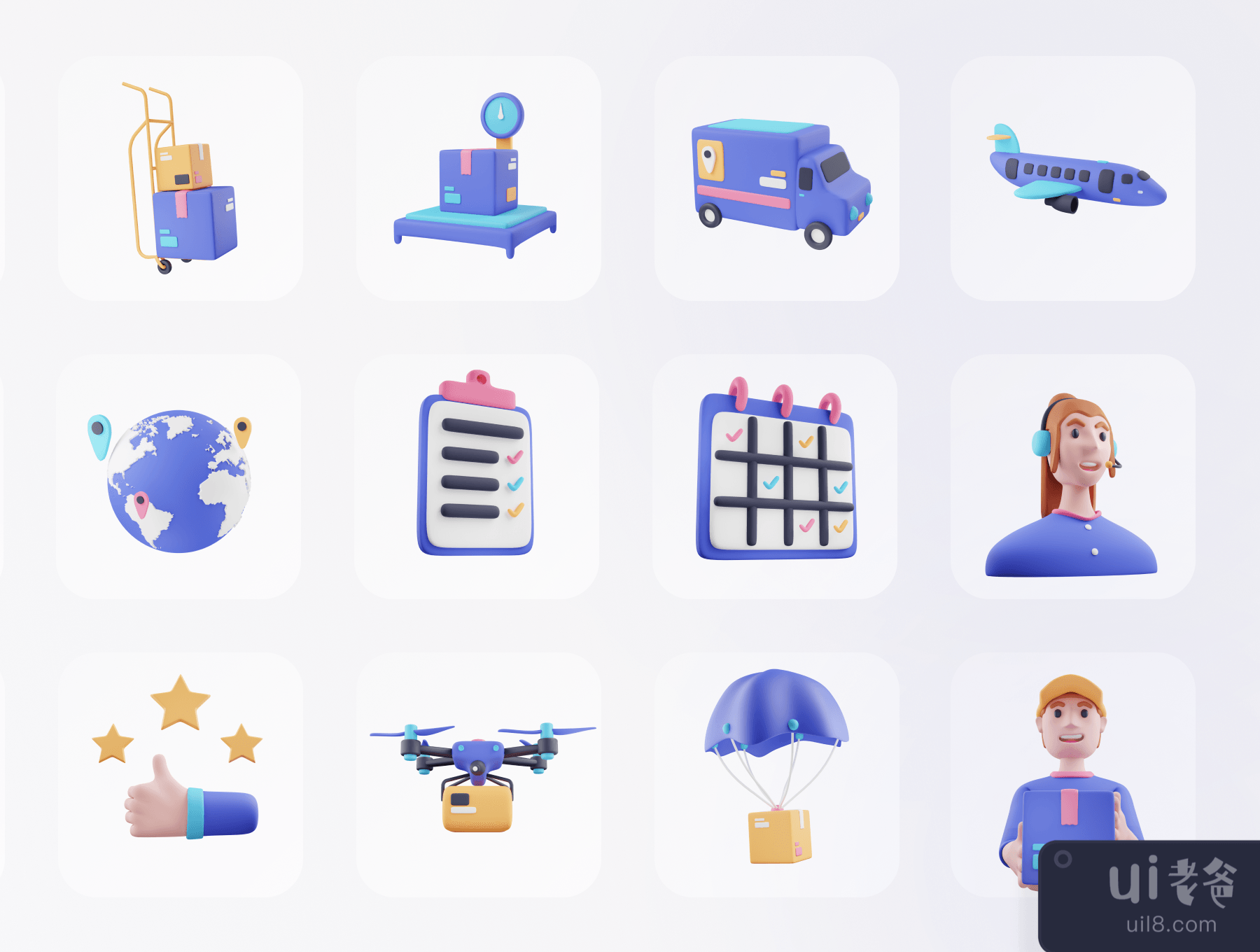 Deliverly - 在线购物配送3D图标集 (Deliverly - Online Shopping Delivery 3D Icon Set)插图7