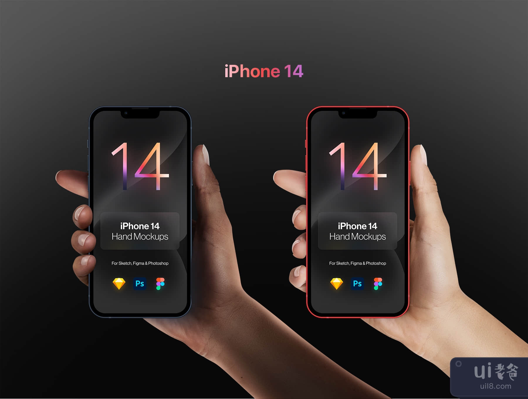 iPhone14专业版和iPhone14--两只手的模拟图 (iPhone 14 Pro & iPhone 14 - 2 Hands Mockups)插图5