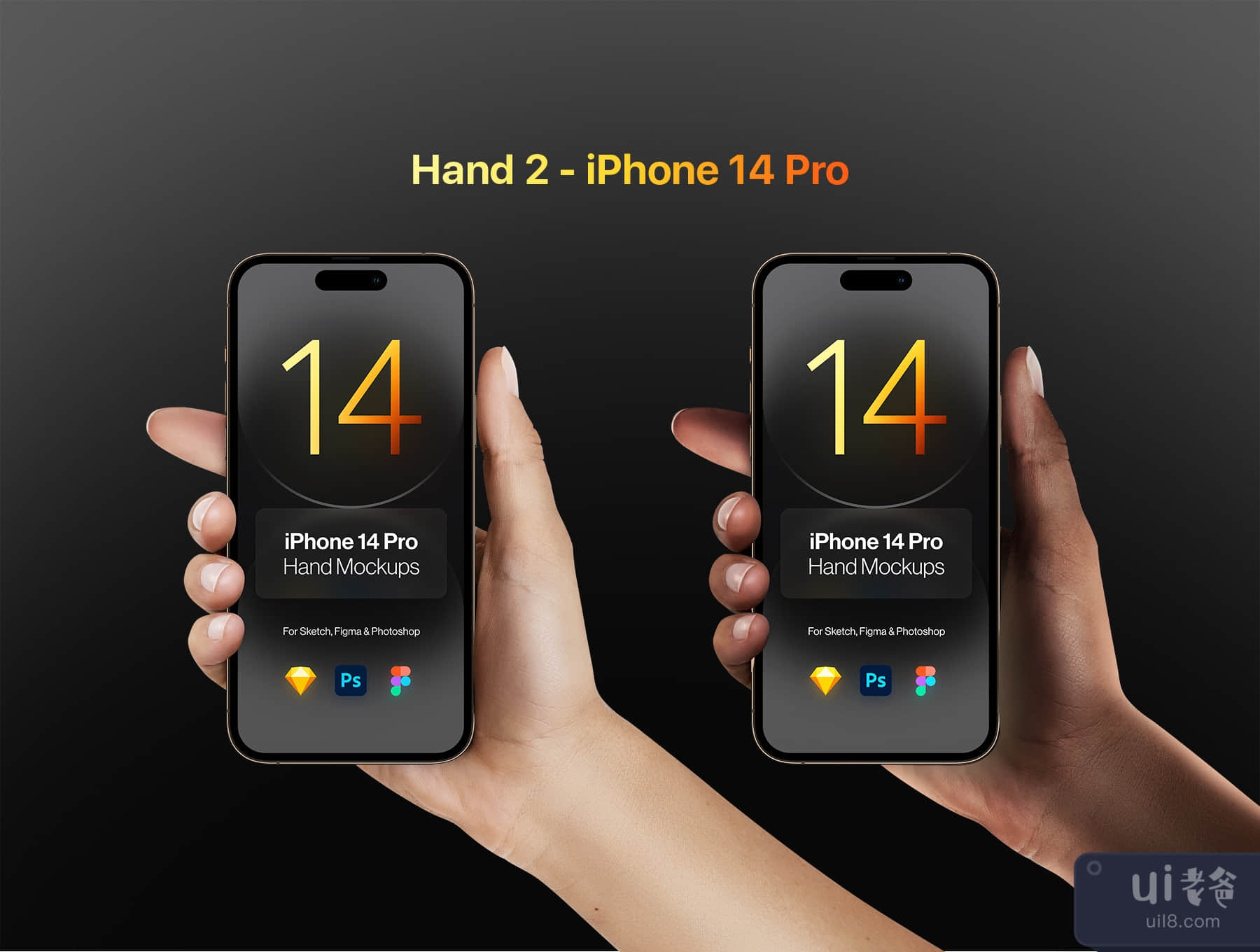 iPhone14专业版和iPhone14--两只手的模拟图 (iPhone 14 Pro & iPhone 14 - 2 Hands Mockups)插图4