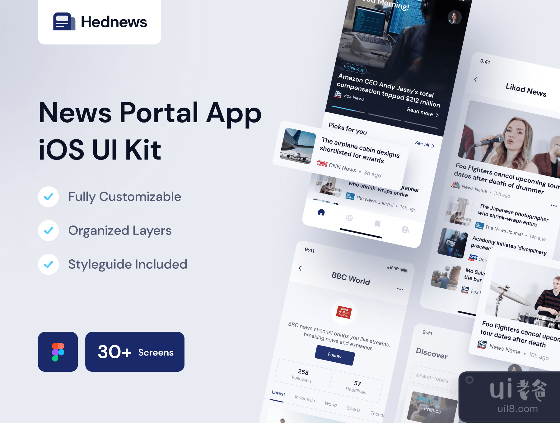 Hednews - 新闻门户应用程序UI工具包 (Hednews - News Portal App UI Kit)插图2