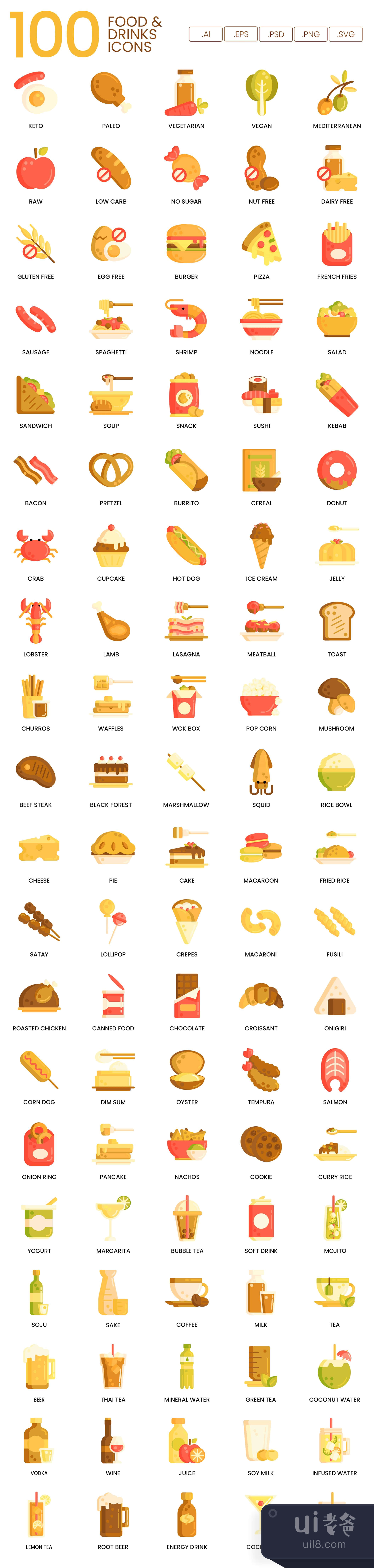 100个食品饮料图标 焦糖系列 (100 Food  Drink Icons  Caramel Se插图