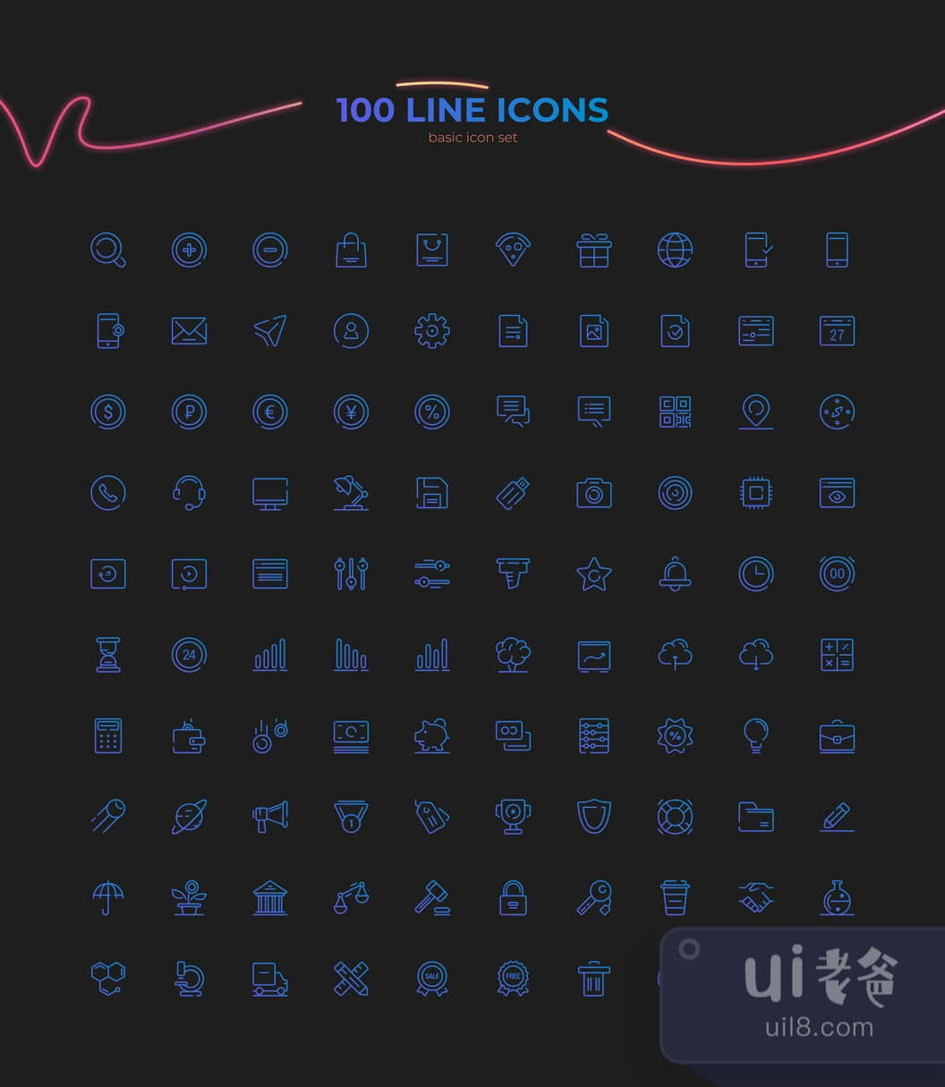 100个线型图标SD (100 Line Icons SD)插图