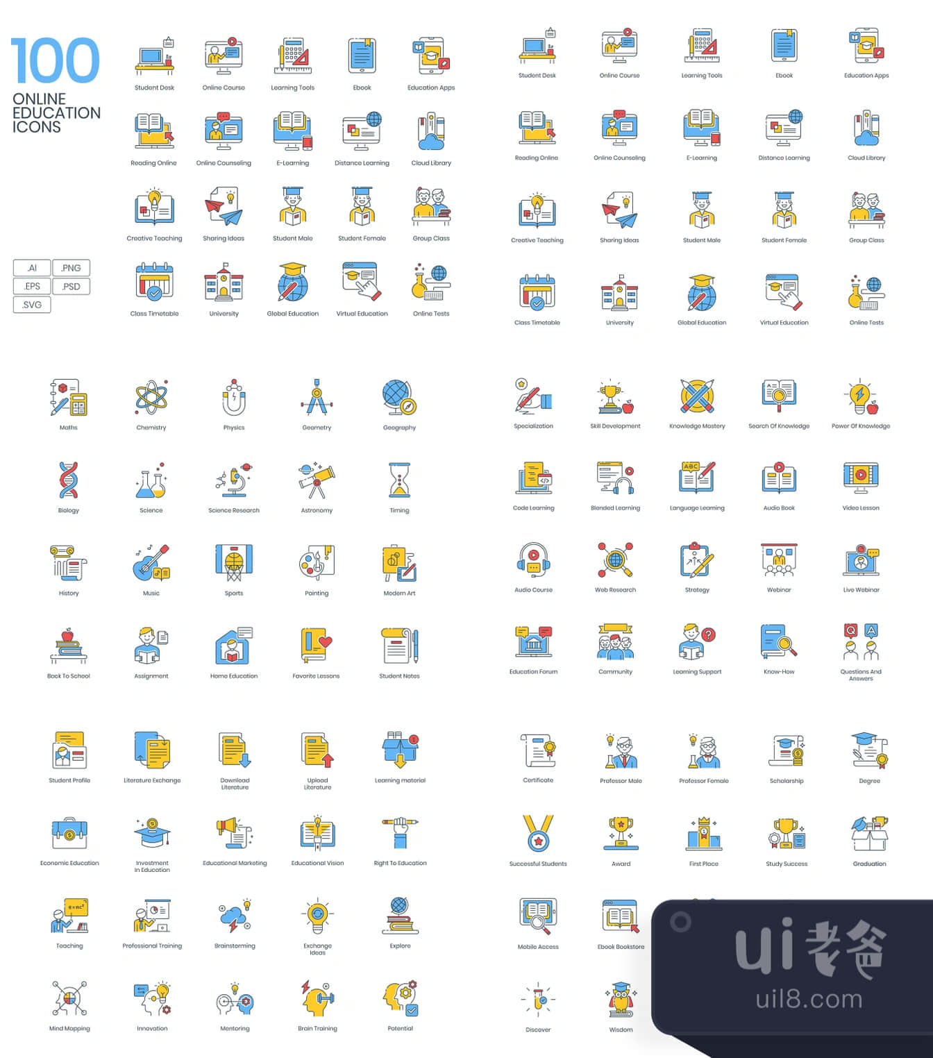 100个在线教育图标 (100 Online Education Icons)插图