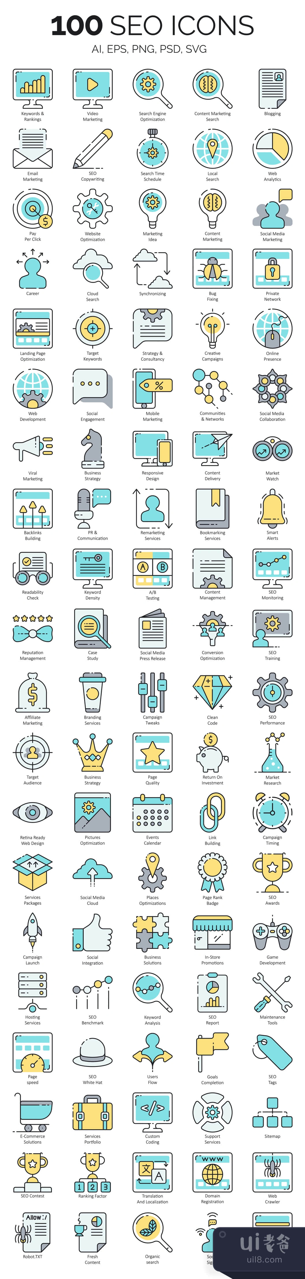 100个SEO和网络营销图标 (100 SEO & Internet Marketing Icons插图