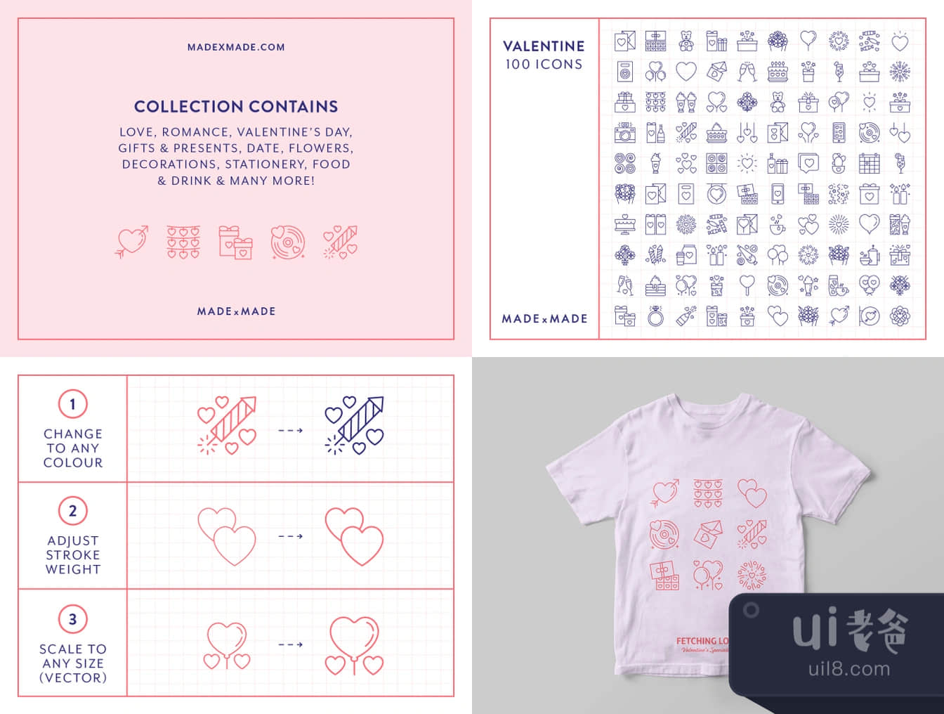 100个情人节线状图标 (100 Valentine Line Icons)插图