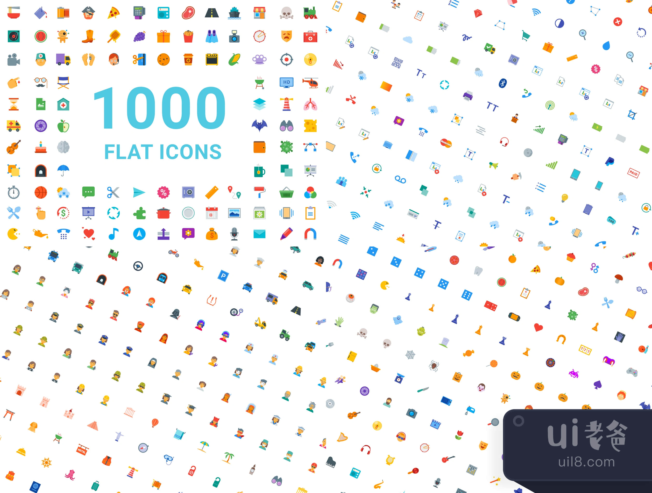 1000个平面彩色图标 (1000 Flat Color Icons)插图