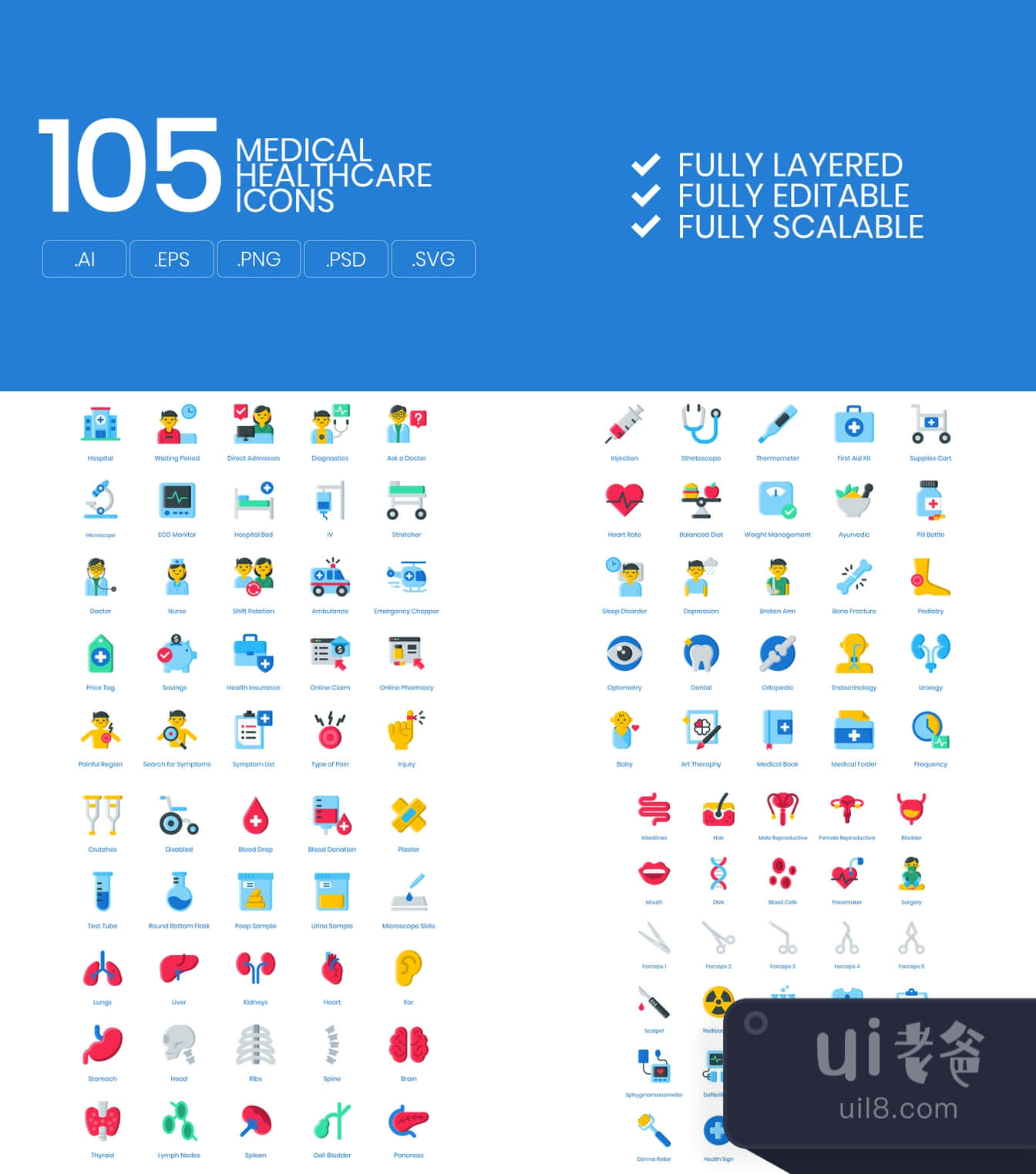 105个医疗卫生图标 (105 Medical Healthcare Icons)插图