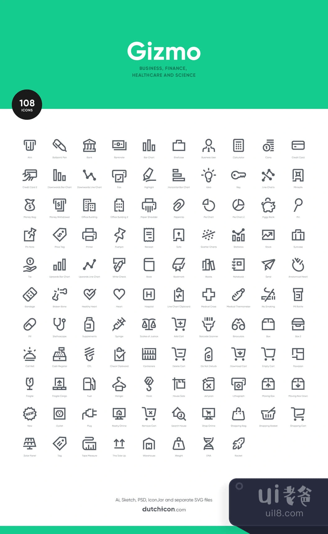 108个小工具商业图标 (108 Gizmo Business Icons)插图1