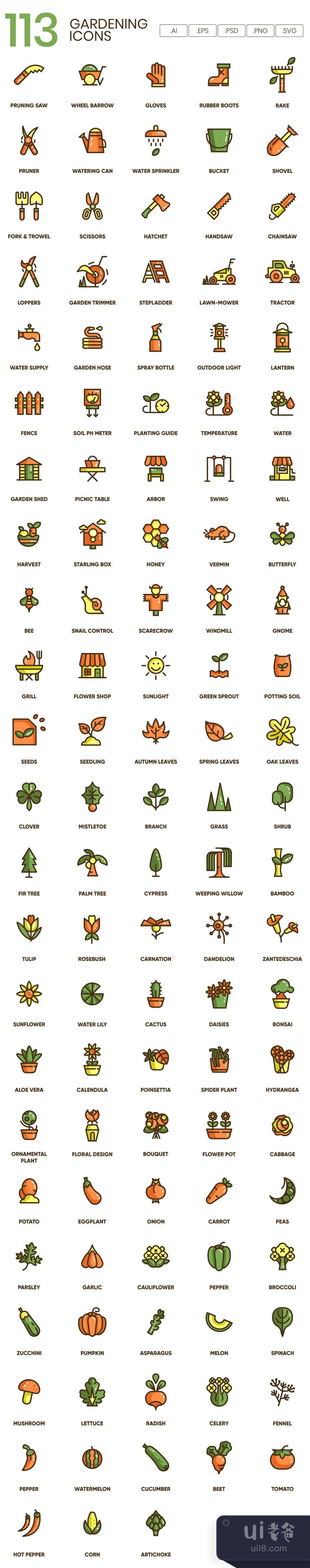 113个园艺图标 (113 Gardening Icons)插图1