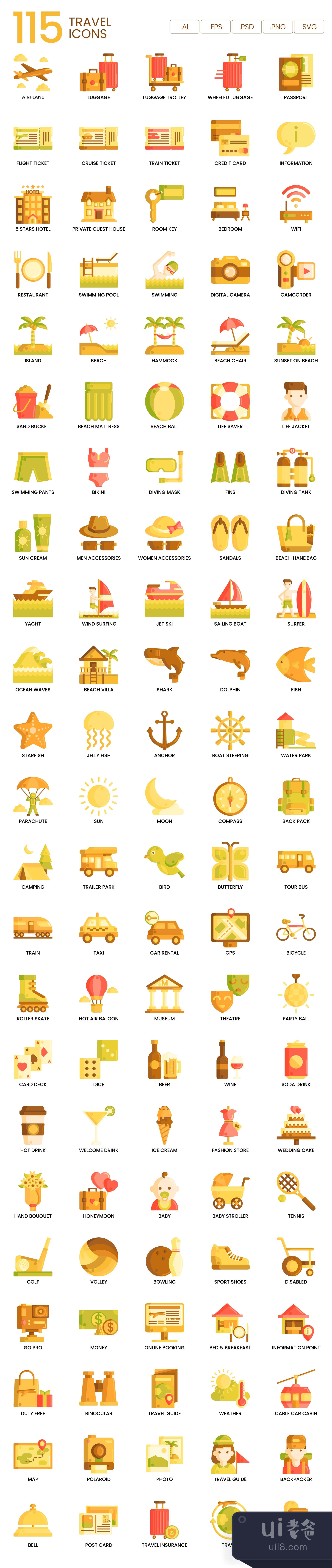 115个旅游图标焦糖系列 (115 Travel Icons  Caramel Series)插图