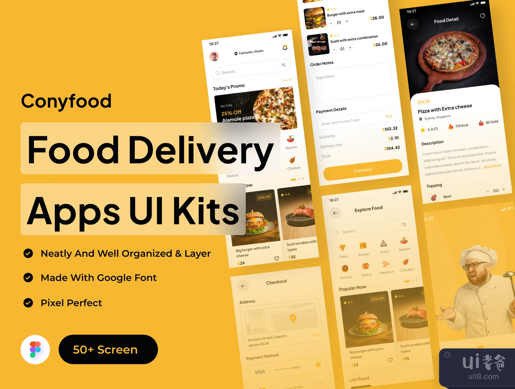 Conyfood - 食品递送应用程序UI套件 (Conyfood - Food Delivery Apps UI Kits)插图