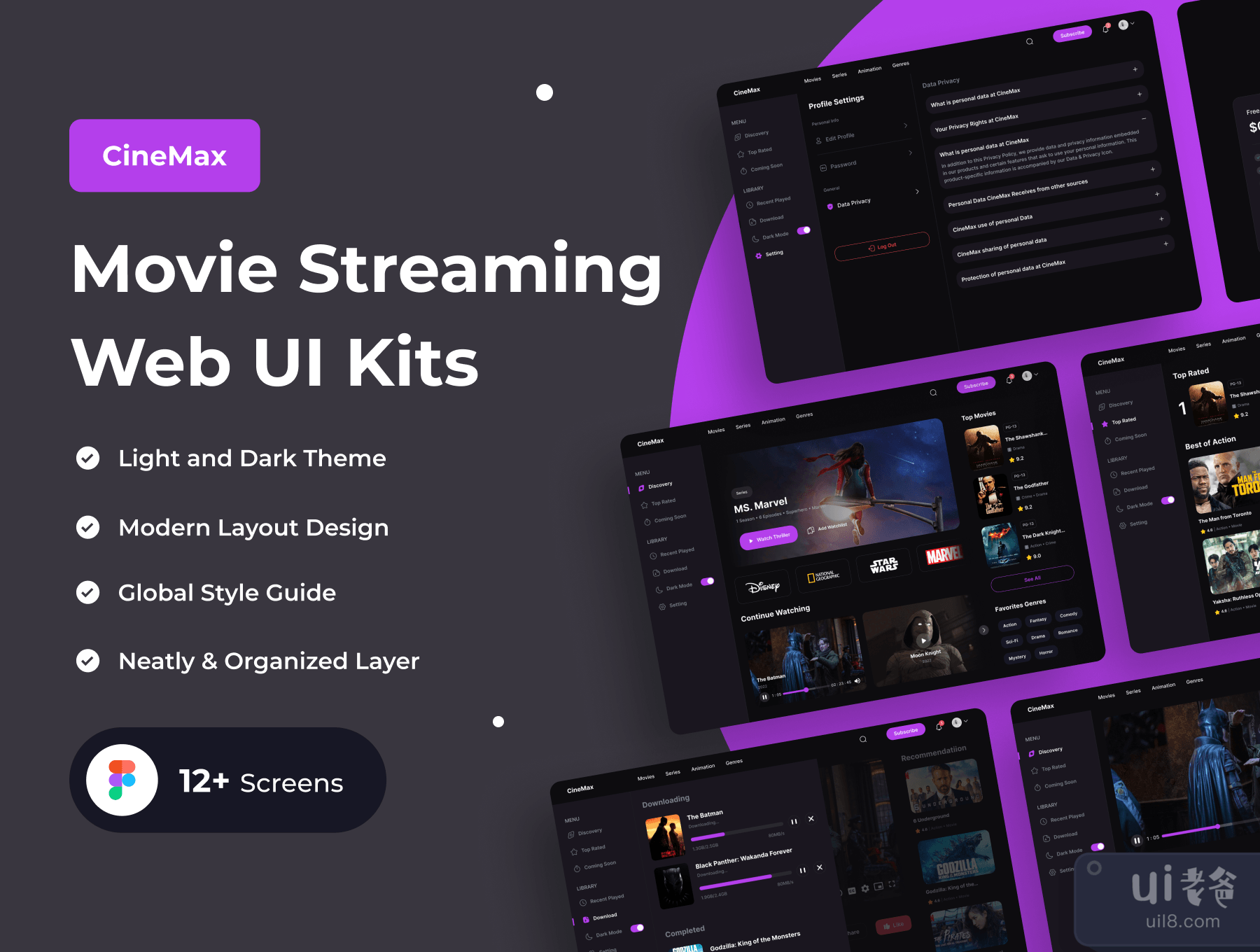 CineMax - 电影流媒体网络UI套件 (CineMax - Movie Streaming Web UI Kits)插图