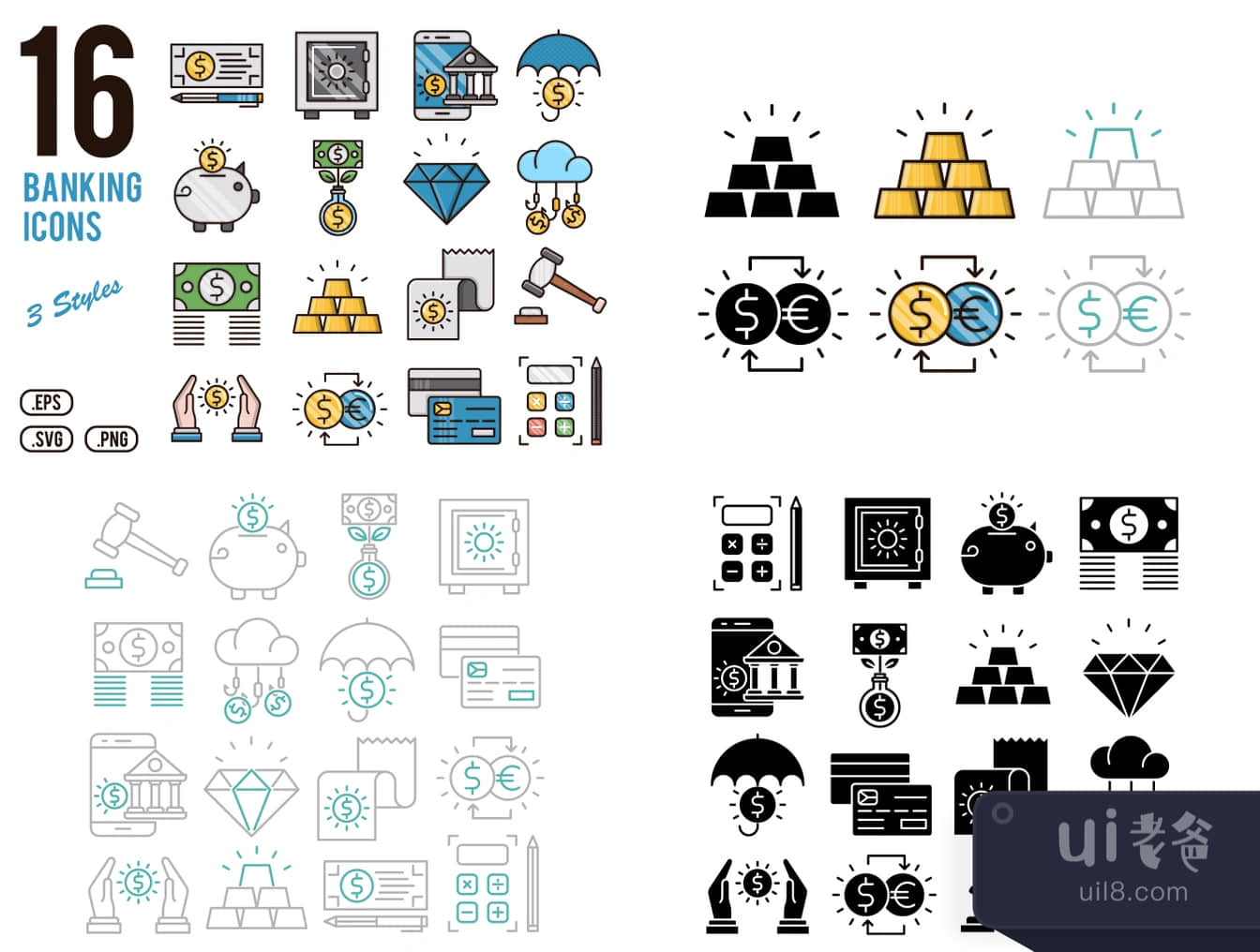 16个银行图标 (16 Banking Icons)插图
