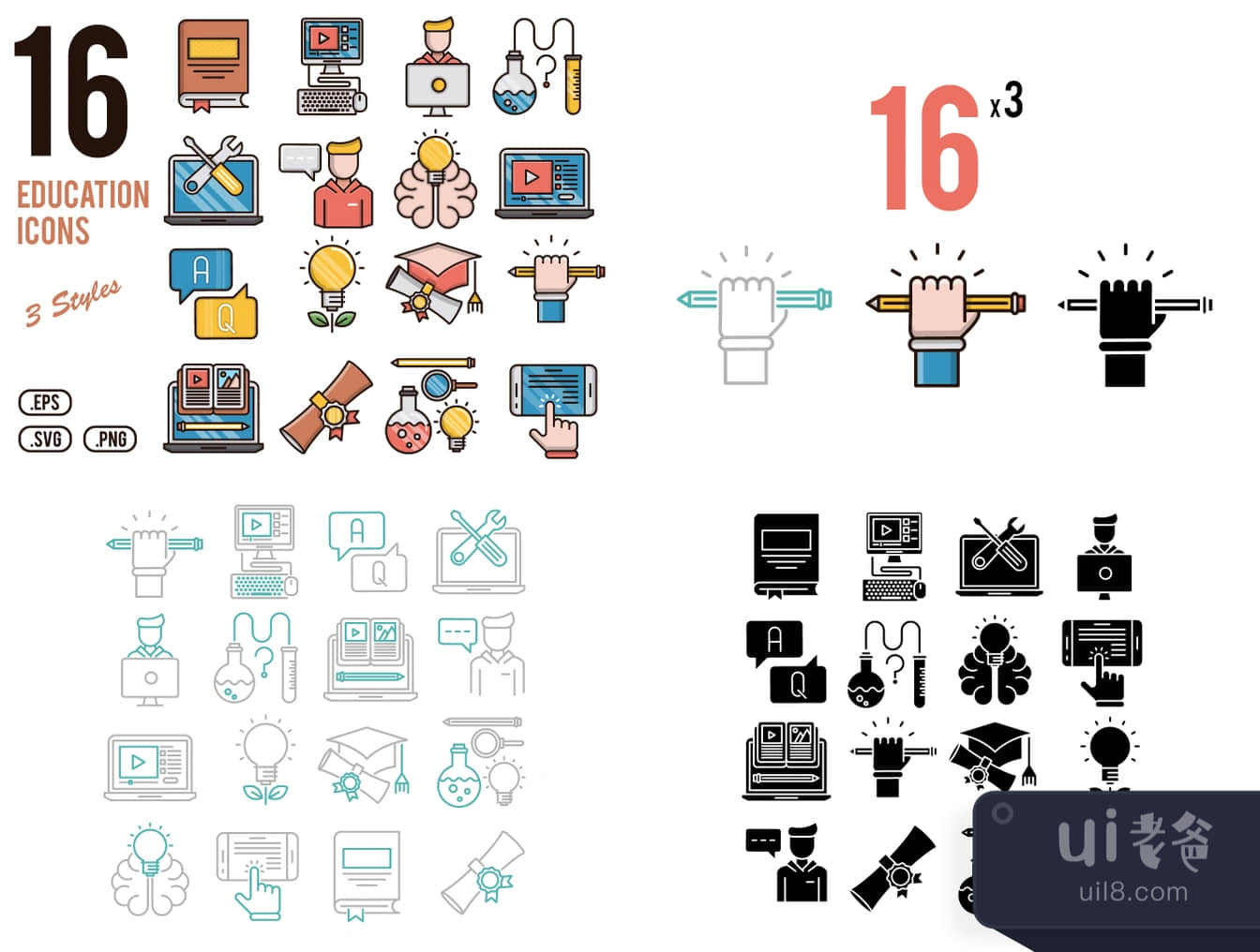 16个教育图标 (16 Education Icons)插图1
