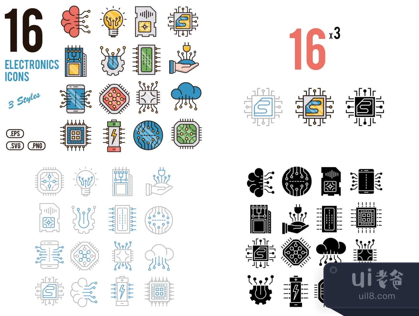 16个电子图标 (16 Electronics Icons)插图1